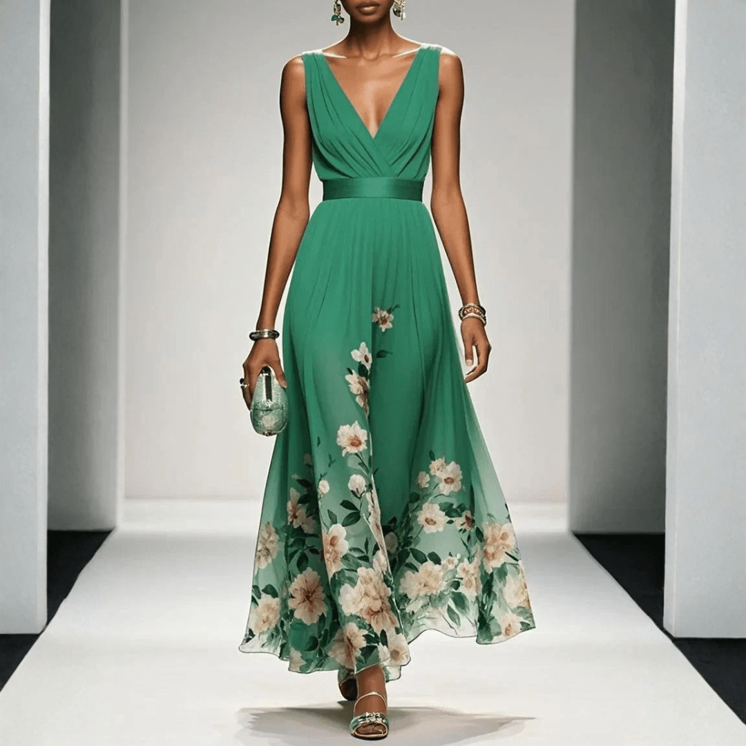 Damska Letnia Kwiatowa Dekolt V Elegancka Sukienka Maxi