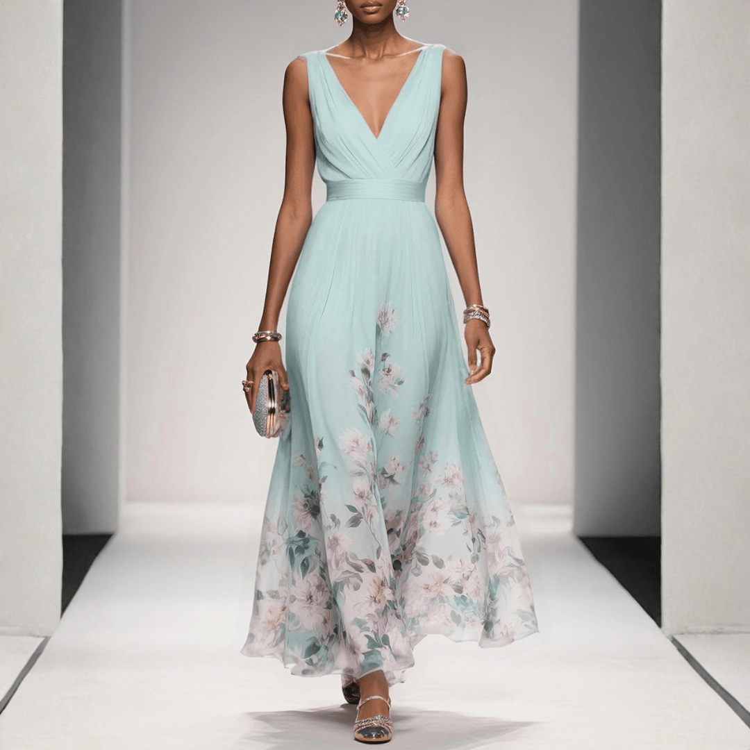 Damska Letnia Kwiatowa Dekolt V Elegancka Sukienka Maxi