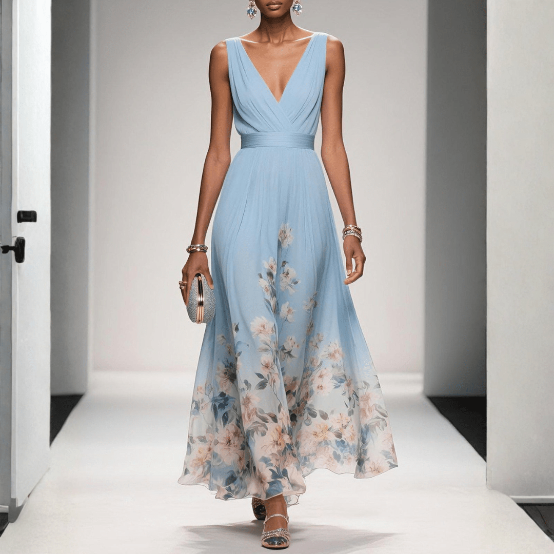 Damska Letnia Kwiatowa Dekolt V Elegancka Sukienka Maxi