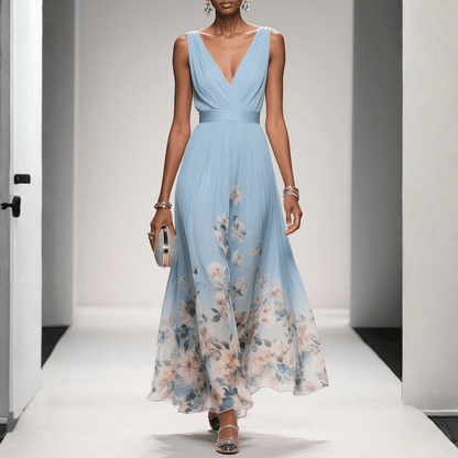 Damska Letnia Kwiatowa Dekolt V Elegancka Sukienka Maxi
