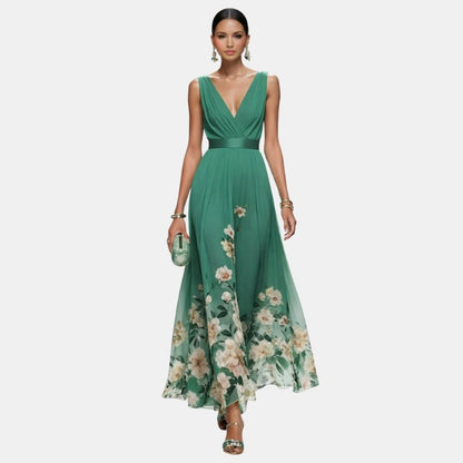 Damska Letnia Kwiatowa Dekolt V Elegancka Sukienka Maxi