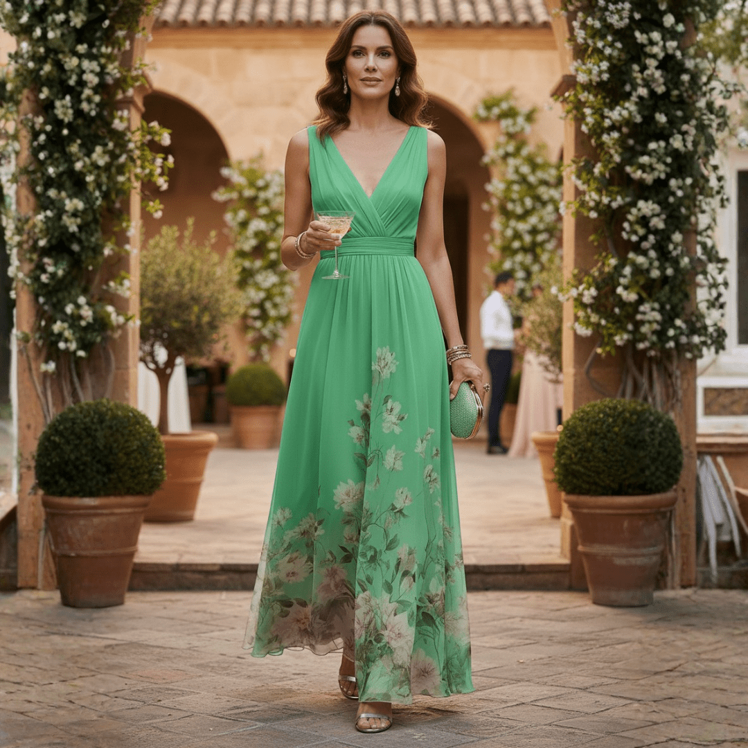 Damska Letnia Kwiatowa Dekolt V Elegancka Sukienka Maxi