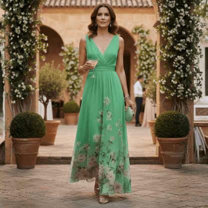 Damska Letnia Kwiatowa Dekolt V Elegancka Sukienka Maxi