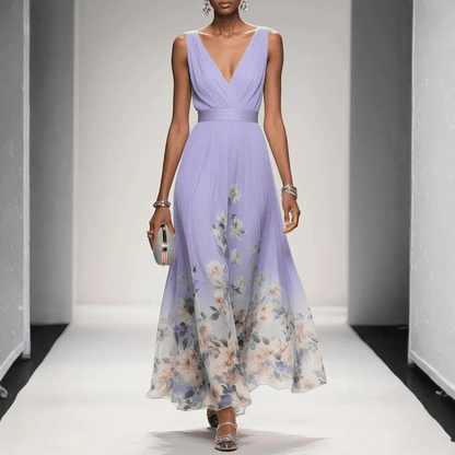 Damska Letnia Kwiatowa Dekolt V Elegancka Sukienka Maxi