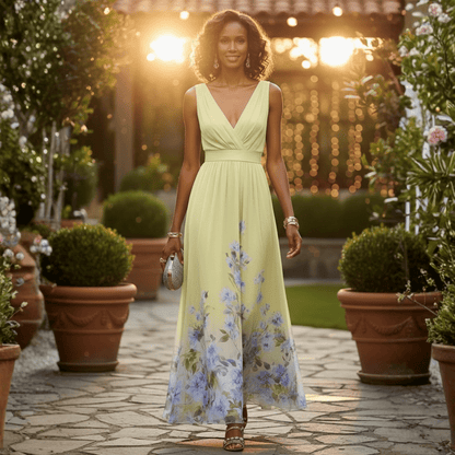 Damska Letnia Kwiatowa Dekolt V Elegancka Sukienka Maxi