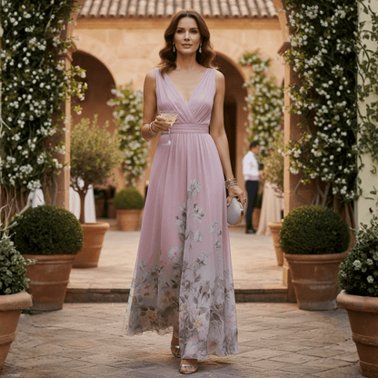 Damska Letnia Kwiatowa Dekolt V Elegancka Sukienka Maxi