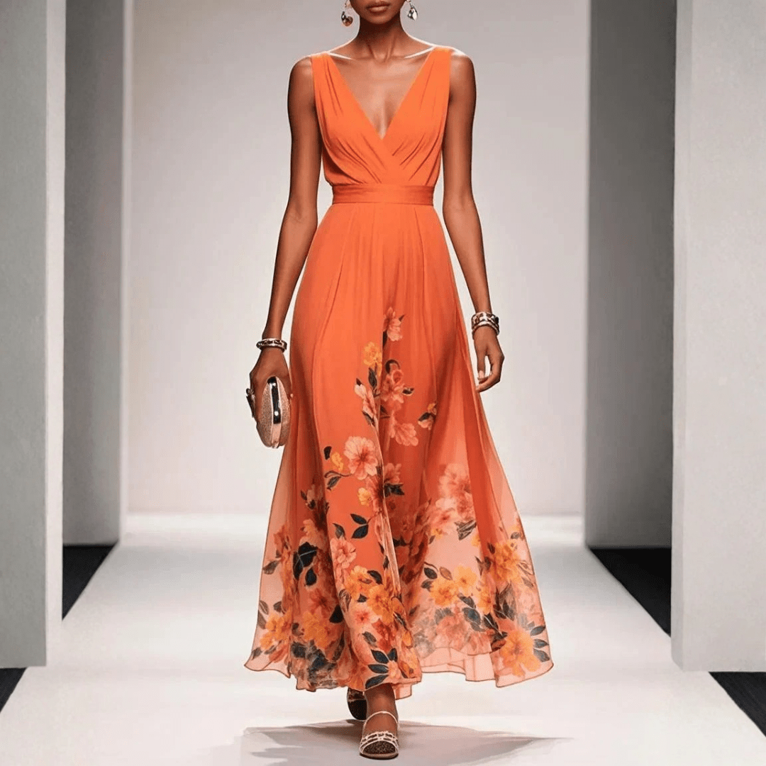 Damska Letnia Kwiatowa Dekolt V Elegancka Sukienka Maxi