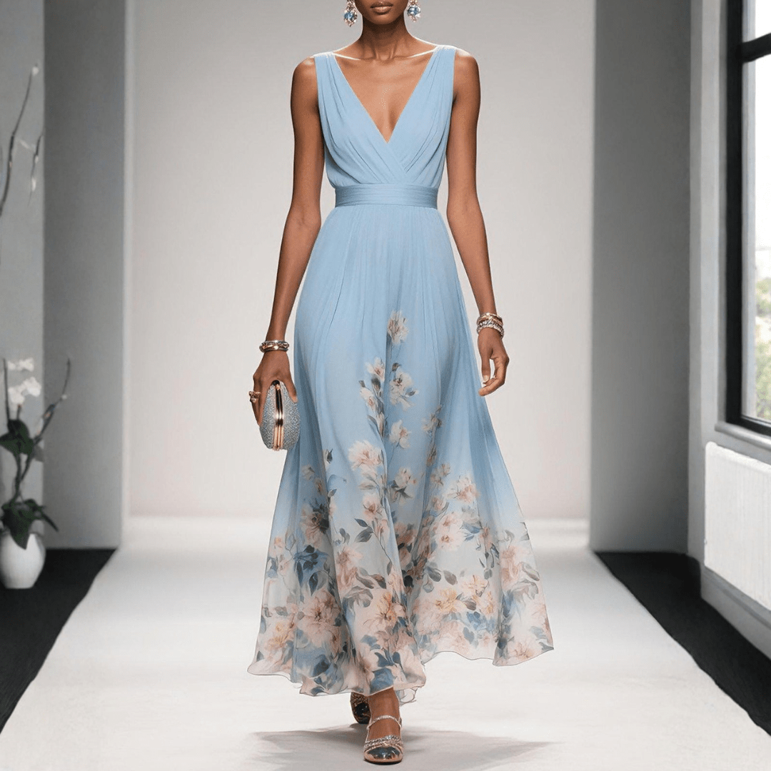 Damska Letnia Kwiatowa Dekolt V Elegancka Sukienka Maxi