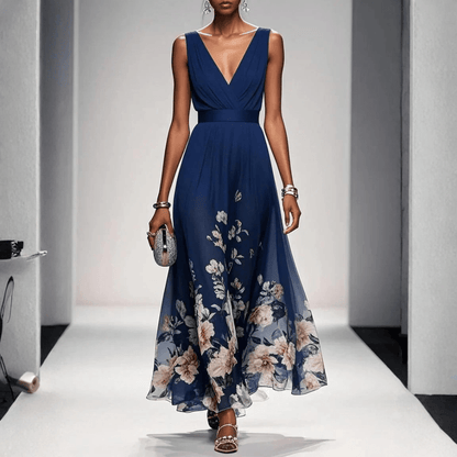 Damska Letnia Kwiatowa Dekolt V Elegancka Sukienka Maxi