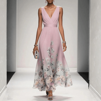 Damska Letnia Kwiatowa Dekolt V Elegancka Sukienka Maxi
