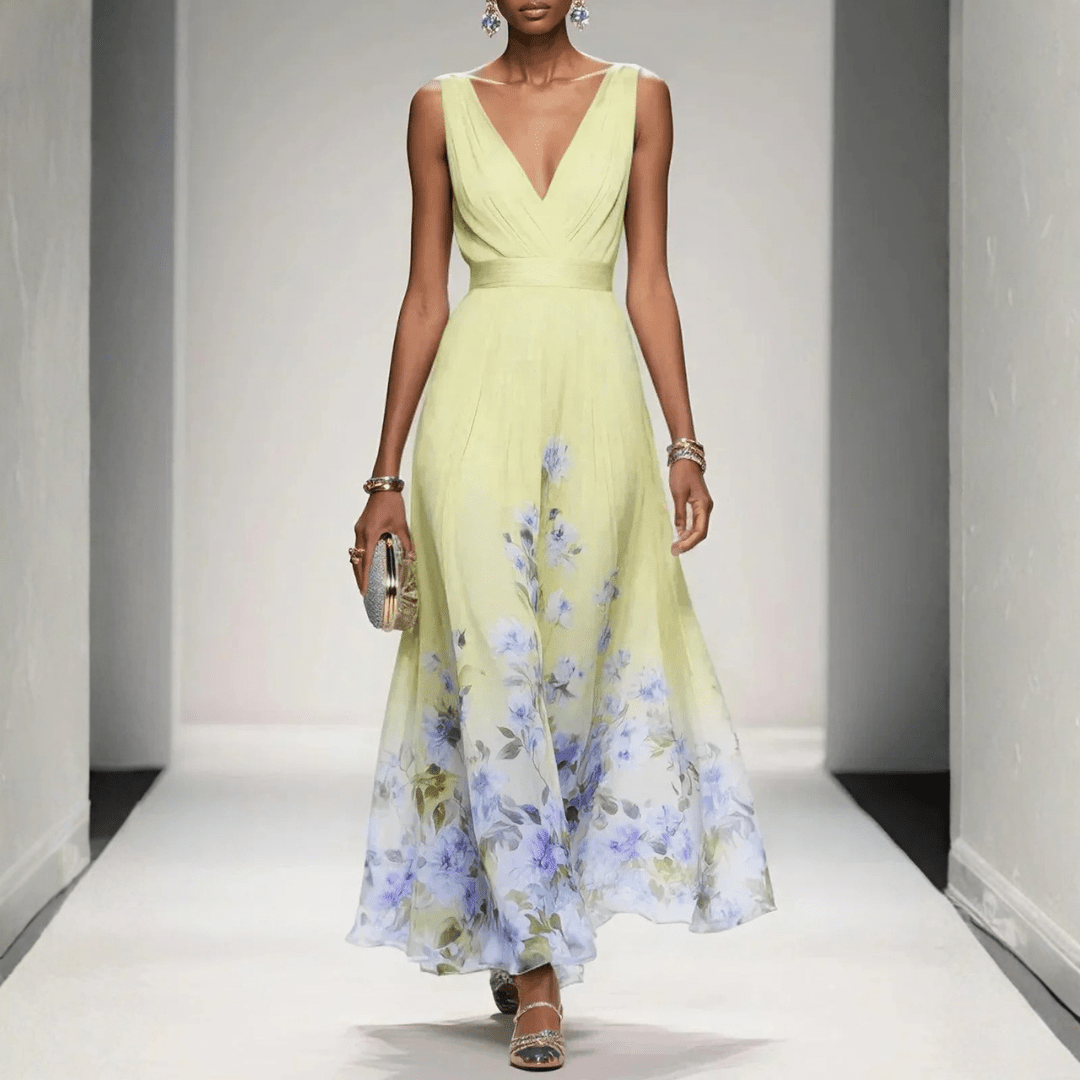 Damska Letnia Kwiatowa Dekolt V Elegancka Sukienka Maxi