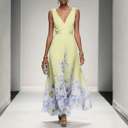 Damska Letnia Kwiatowa Dekolt V Elegancka Sukienka Maxi
