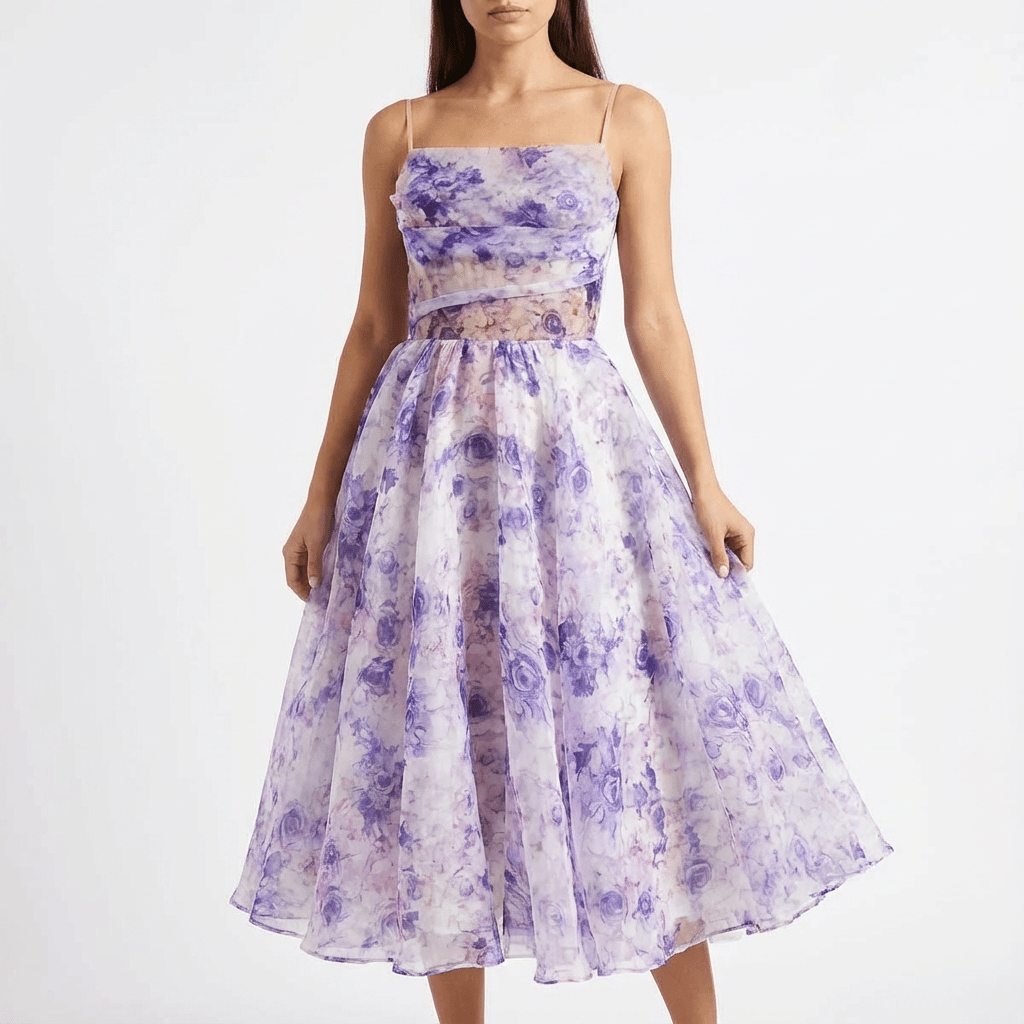 Damska Letnia Kwiatowa Na Ramiączkach Romantyczna Sukienka Midi