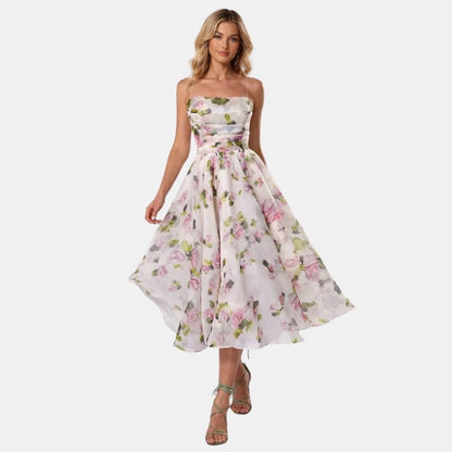 Damska Letnia Kwiatowa Na Ramiączkach Romantyczna Sukienka Midi