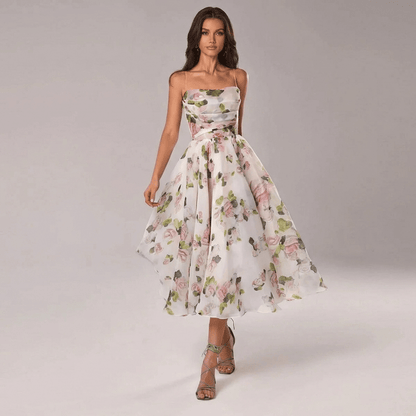 Damska Letnia Kwiatowa Na Ramiączkach Romantyczna Sukienka Midi