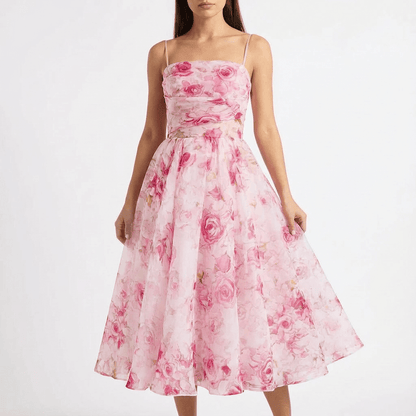 Damska Letnia Kwiatowa Na Ramiączkach Romantyczna Sukienka Midi