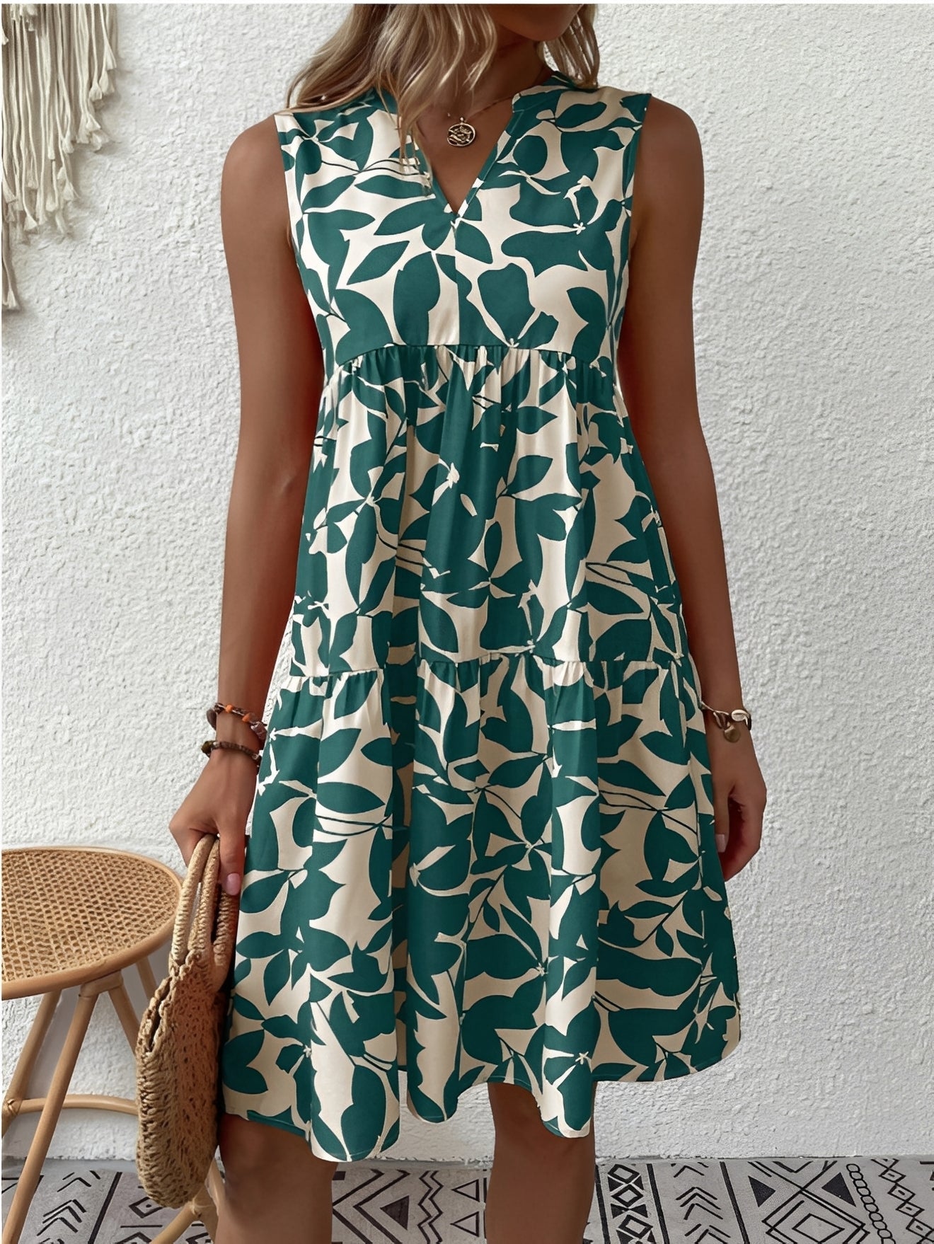 Damska Letnia Kwiatowa V-Neck Luźna Sukienka