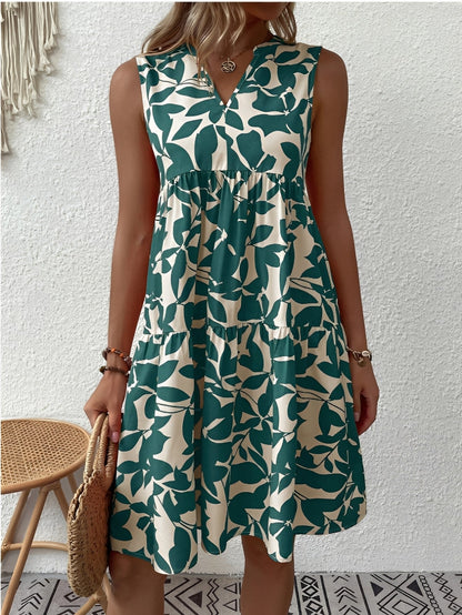 Damska Letnia Kwiatowa V-Neck Luźna Sukienka