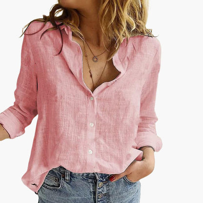Damska Letnia Lniana Długi Rękaw Bluzka