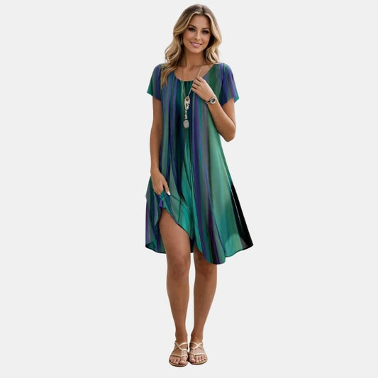 Damska Letnia Luźna Pasy Casual Sukienka Midi