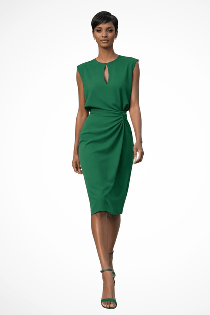 Damska Letnia Marszczona Kopertowa Krótkie Rękawy Midi Sukienka