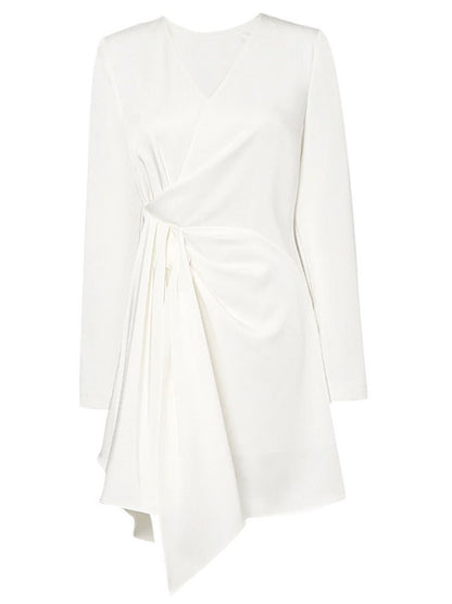 Damska Letnia Mini Dopasowana Sukienka z Dekoltem V Długi Rękaw