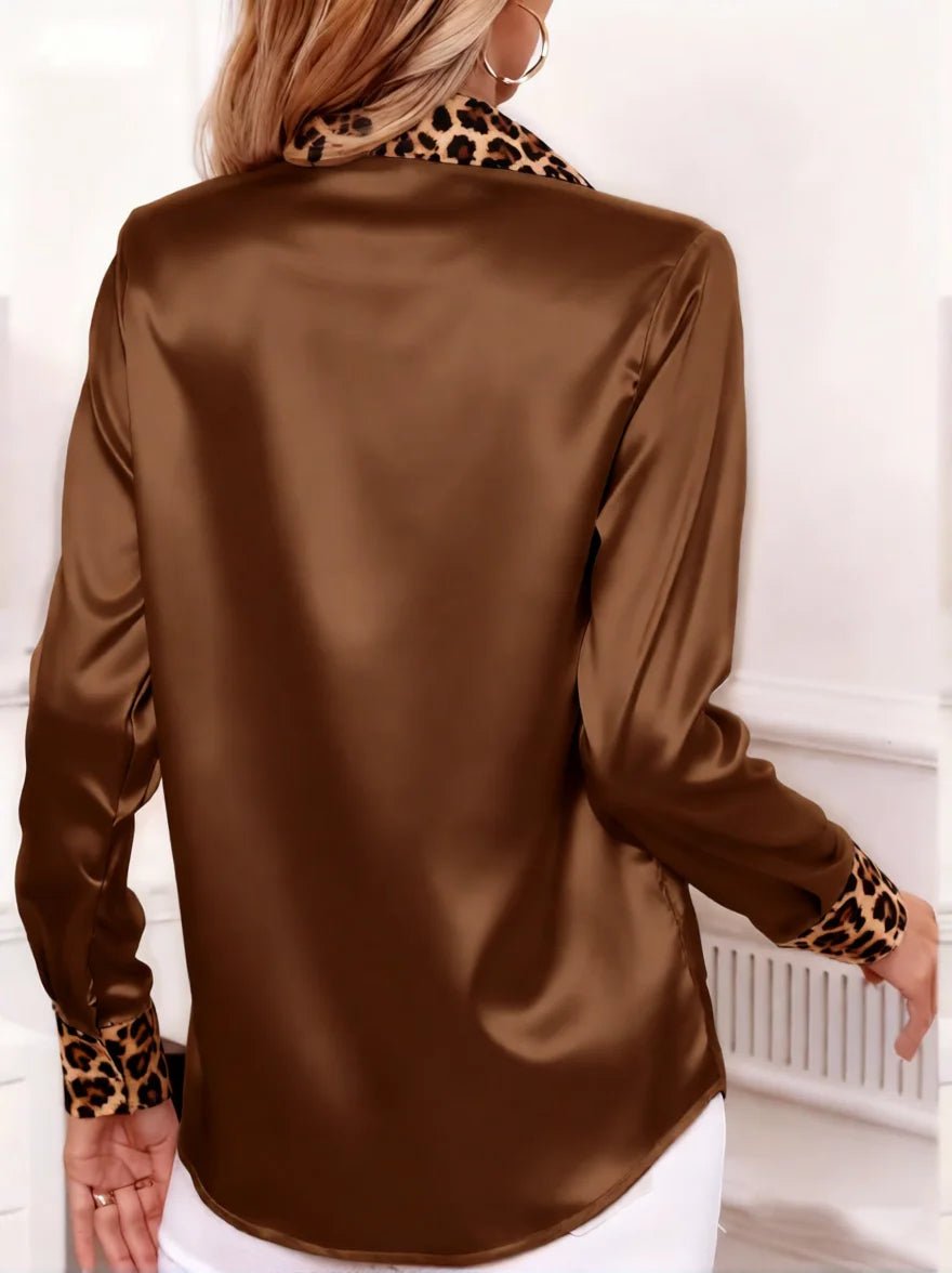 Damska Letnia Satynowa Bluzka z Kołnierzykiem w Panterkę