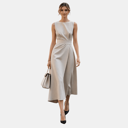 Damska Letnia Sukienka Midi Bez Rękawów z Paskiem