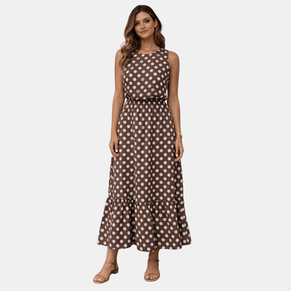 Damska Letnia Sukienka Midi w Groszki Bez Rękawów