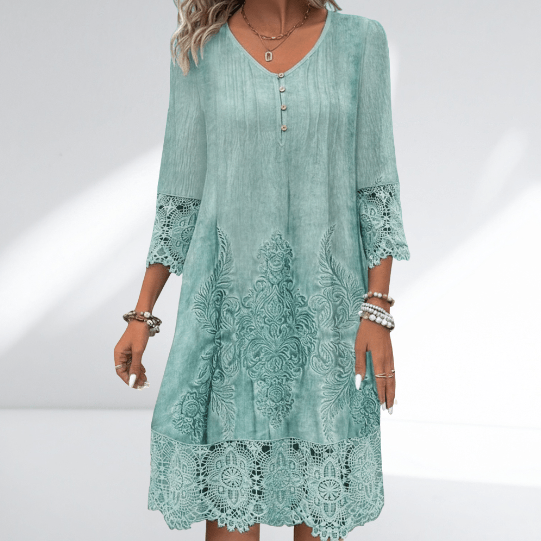 Damska Letnia Sukienka Tunika z Haftem i Koronką