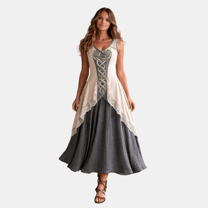 Damska Wikingowa Celtycki Węzeł Lniana Maxi Sukienka