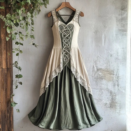 Damska Wikingowa Celtycki Węzeł Lniana Maxi Sukienka