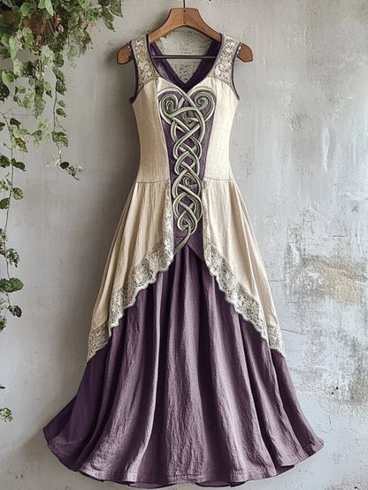 Damska Wikingowa Celtycki Węzeł Lniana Maxi Sukienka