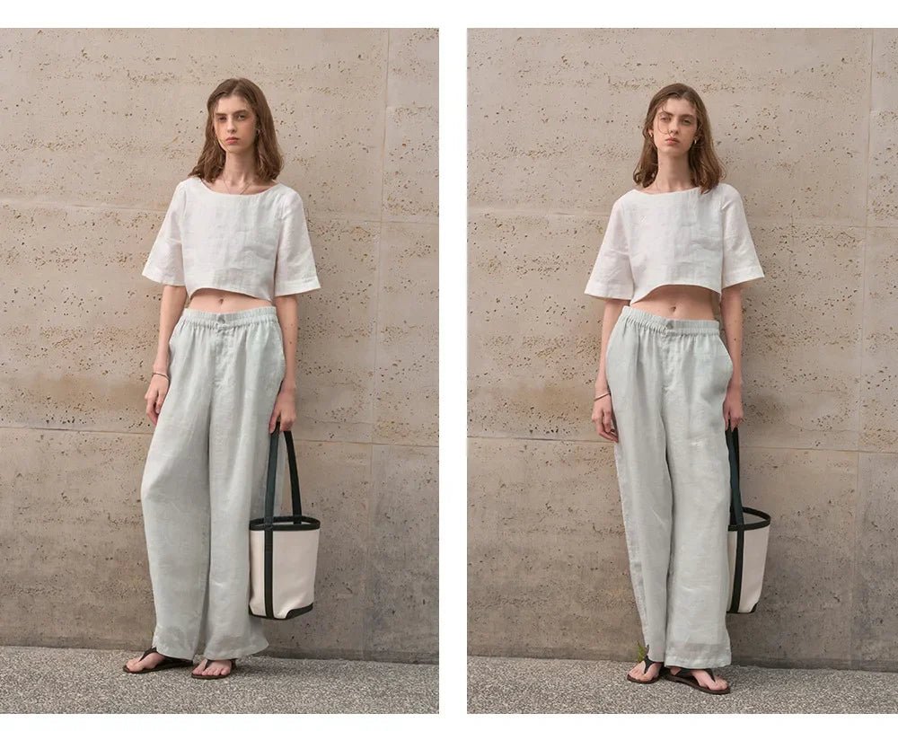 Damski Boxy Lniany Krótki Minimalistyczny Top
