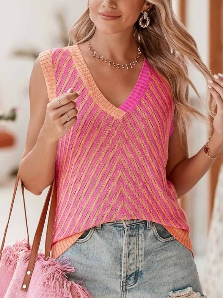 Damski Letni Casual Bez Rękawów Dzianinowy Top