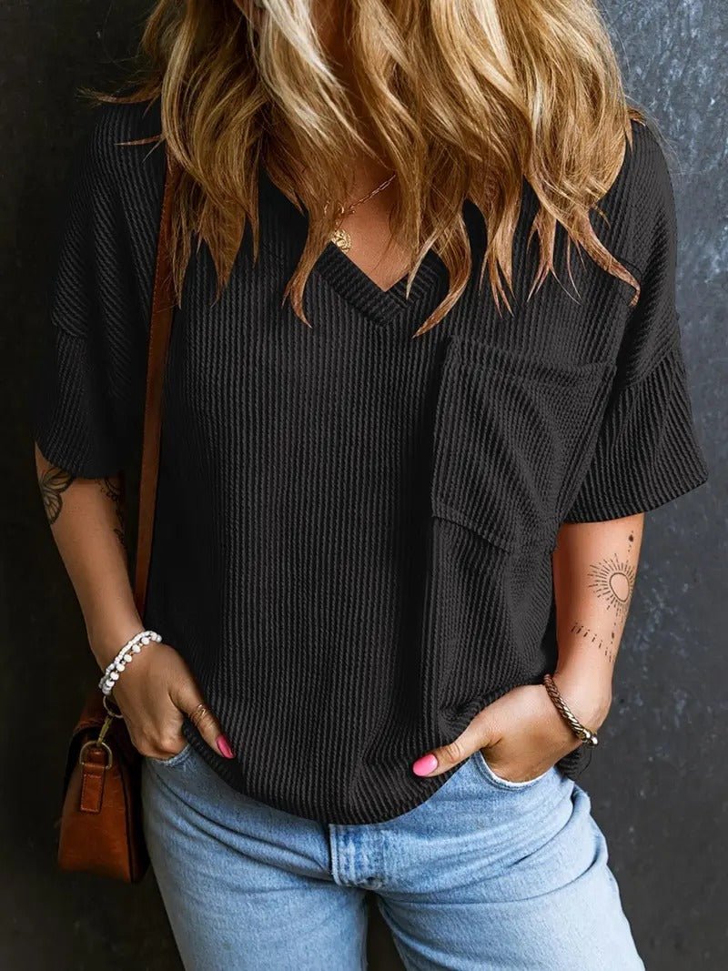 Damski Letni Casual Dekolt V Kieszeń T-Shirty