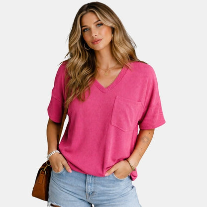 Damski Letni Casual Dekolt V Kieszeń T-Shirty