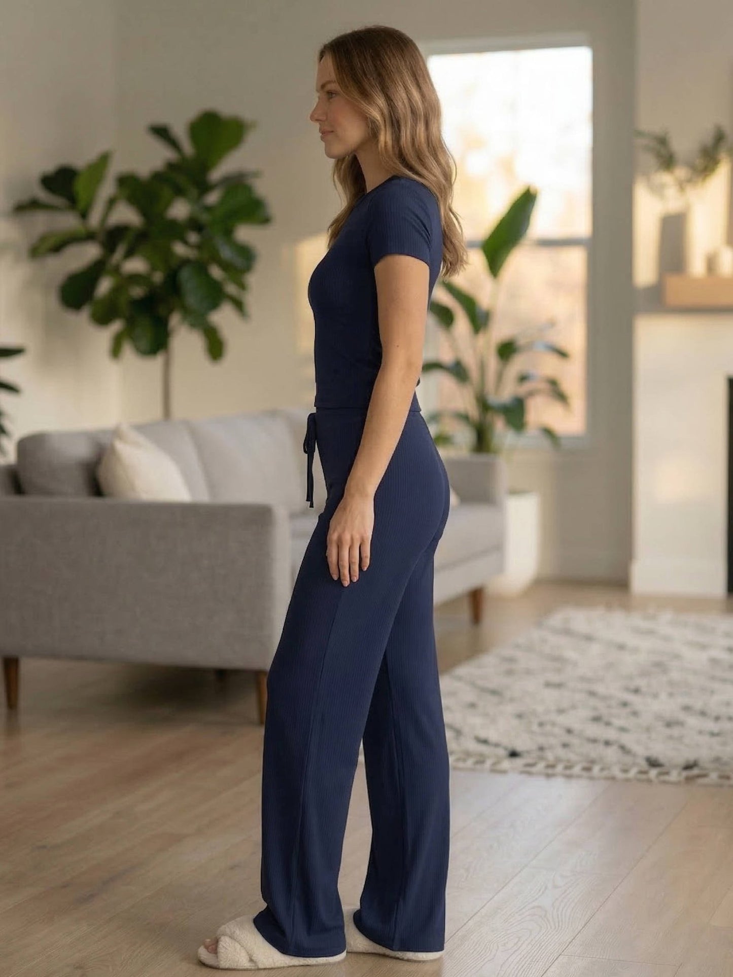 Damski Letni Lounge Krótki Rękaw Szerokie Nogawki Komplet