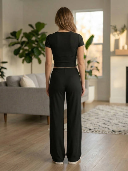 Damski Letni Lounge Krótki Rękaw Szerokie Nogawki Komplet