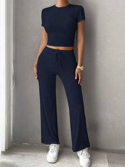 Damski Letni Lounge Krótki Rękaw Szerokie Nogawki Komplet