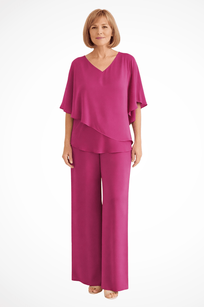 Damski Letni Nietoperz Dekolt V Zestaw Szerokie Spodnie