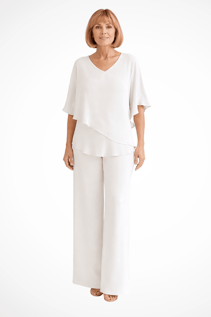 Damski Letni Nietoperz Dekolt V Zestaw Szerokie Spodnie