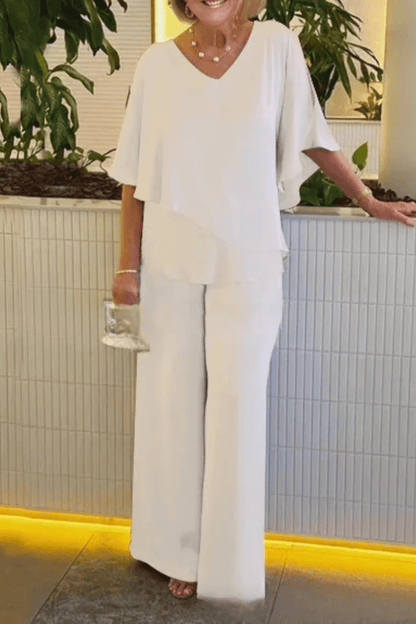 Damski Letni Nietoperz Dekolt V Zestaw Szerokie Spodnie