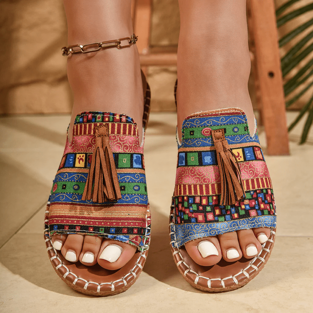 Damski Letnia Boho Frędzle Kolorowe Wsuwane Casual Sandały