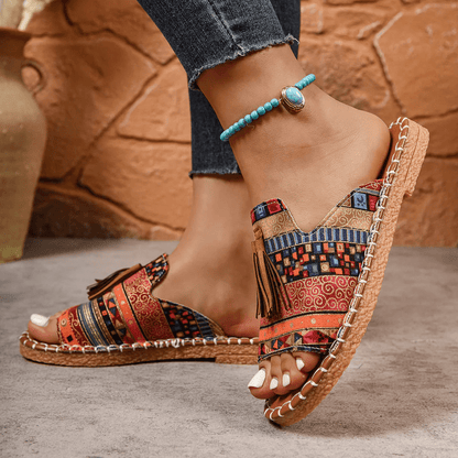 Damski Letnia Boho Frędzle Kolorowe Wsuwane Casual Sandały