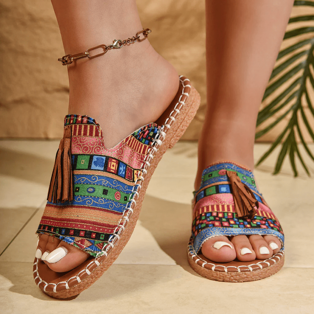 Damski Letnia Boho Frędzle Kolorowe Wsuwane Casual Sandały