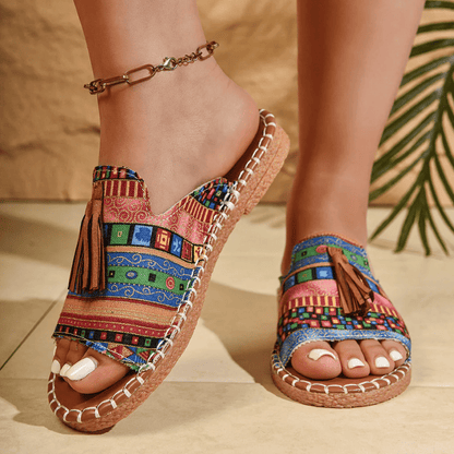Damski Letnia Boho Frędzle Kolorowe Wsuwane Casual Sandały
