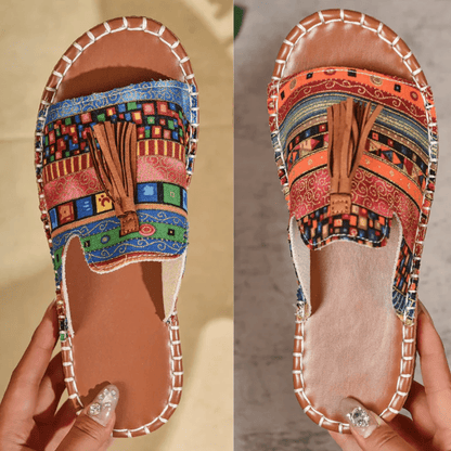 Damski Letnia Boho Frędzle Kolorowe Wsuwane Casual Sandały