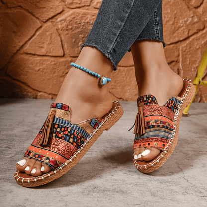 Damski Letnia Boho Frędzle Kolorowe Wsuwane Casual Sandały