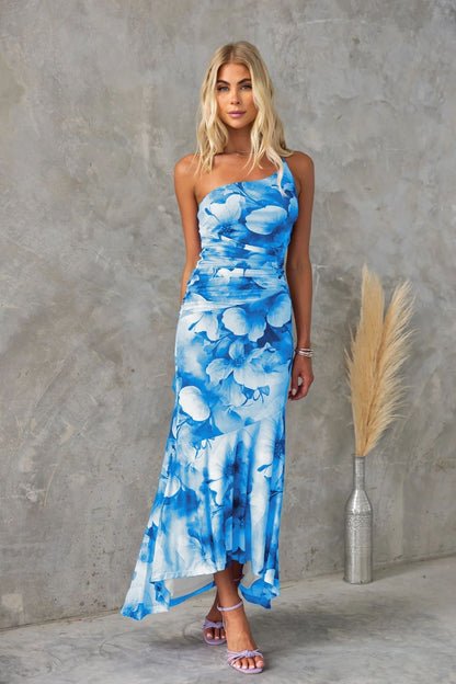 Damski Letnia Jedno Ramię Kwiaty Elegancki Maxi Sukienka